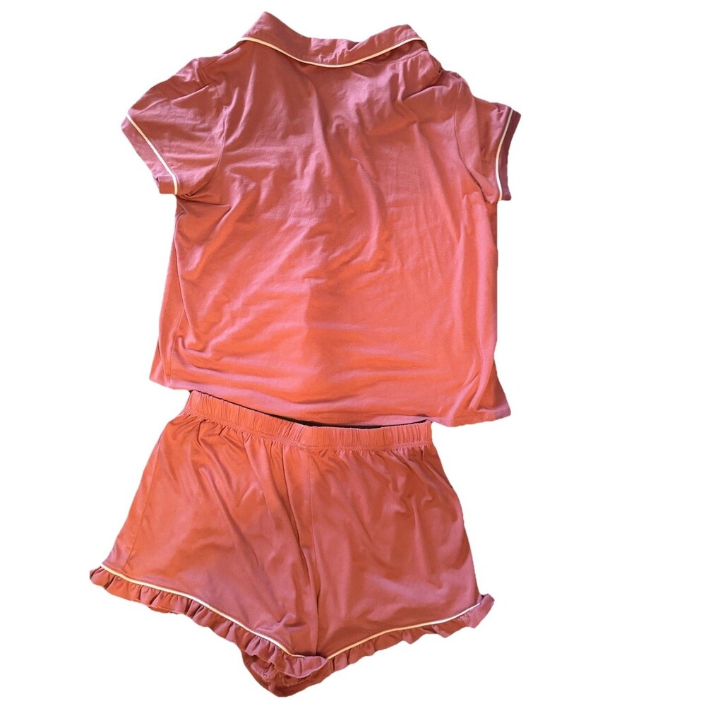 Women's Size Large Pajama Shirt and shorts with pink ruffle Girly Coquette - Picture 3 of 4
